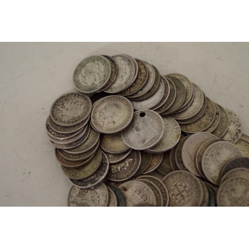 206 - A quantity of pre-1947 British three penny coins, Victoria to George lV, 355g.