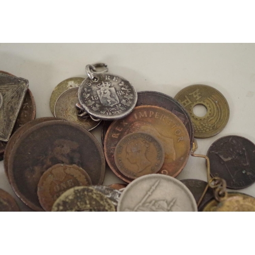 211 - A Liverpool half penny token 1791; together with a quantity of various other coins, tokens and medal... 