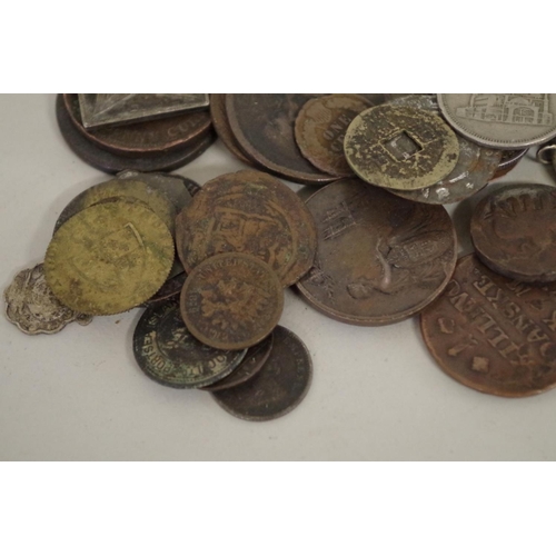 211 - A Liverpool half penny token 1791; together with a quantity of various other coins, tokens and medal... 