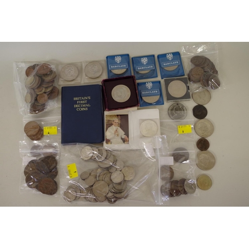 220 - A quantity of British and World coins; to include a Pope Paul Vl silver commemorative medal; ten var... 