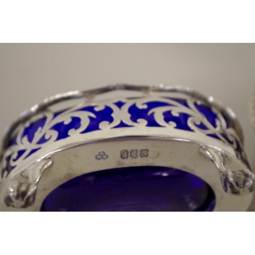 63 - An Irish silver oval salt, by Wakely & Wheeler, Dublin 1922; together with a William IV sil... 