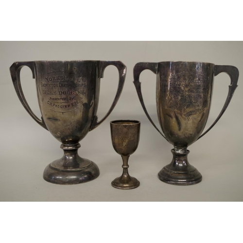 81 - A silver twin handled trophy cup, by Fattorini & Sons, Sheffield 1927, 21cm; together with ... 