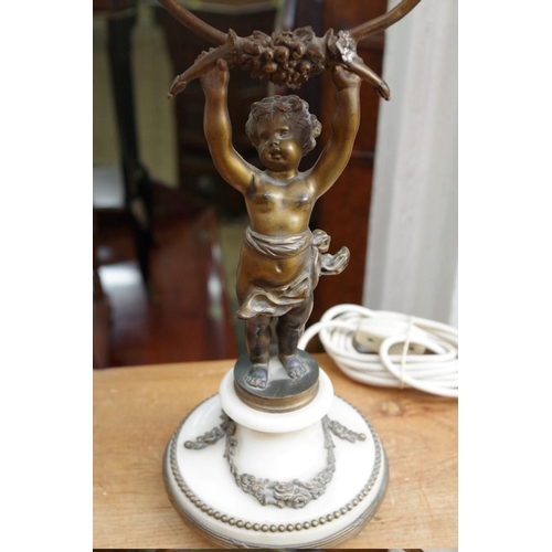 1140 - A neo-classical gilt brass and marble figural table lamp, 57cm high.