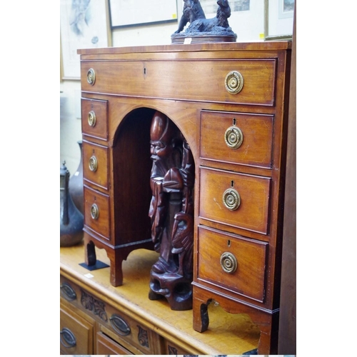 1174 - A George III mahogany, line inlaid and crossbanded  bowfront kneehole chest, 93cm wide.&nb... 