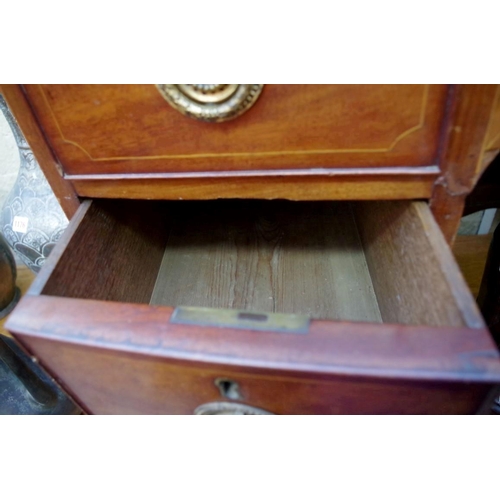 1174 - A George III mahogany, line inlaid and crossbanded  bowfront kneehole chest, 93cm wide.&nb... 