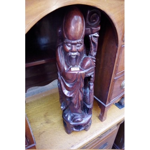 1175 - An Oriental carved hardwood figural lamp, 60cm high. 