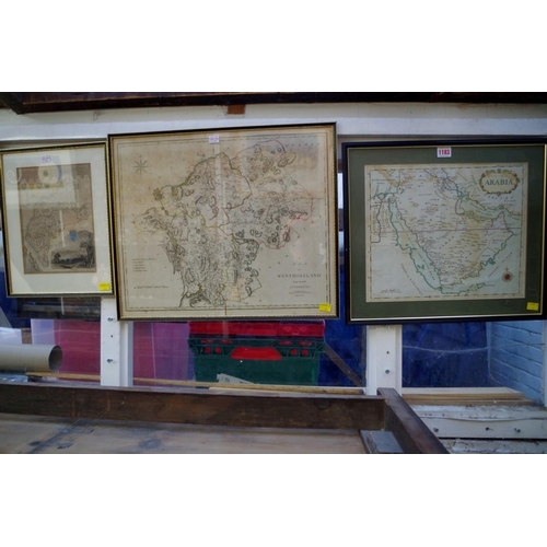 1183 - An antique hand coloured map of Arabia, 31 x 37cm; together with two other old maps. ... 