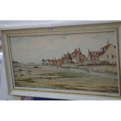 1184 - A F Scutt, 'Bosham', signed, oil on canvasboard, 16 x 34cm; together with an en grisaille watercolou... 