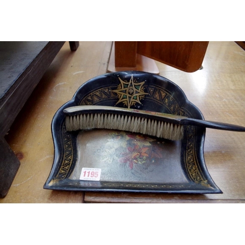 1195 - A Victorian toleware dustpan and brush.  