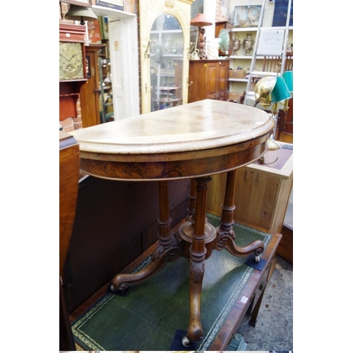 1211 - A Victorian figured walnut demi lune card table, 92c, wide. 