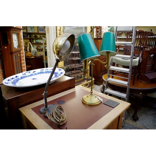 1215 - A brass twin branch table lamp; together with another vintage table lamp. 