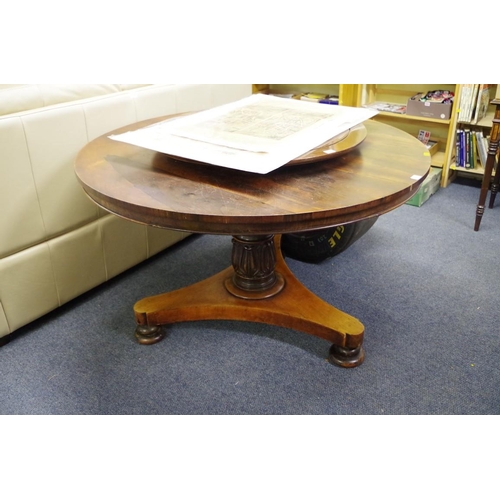 1719 - A Victorian rosewood circular breakfast table, 122cm diameter.