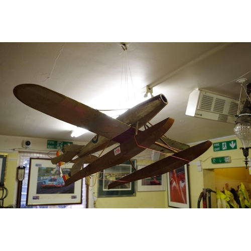 1726 - A 1920s/30s model elastic band powered sea plane, wingspan 103cm, (distressed).