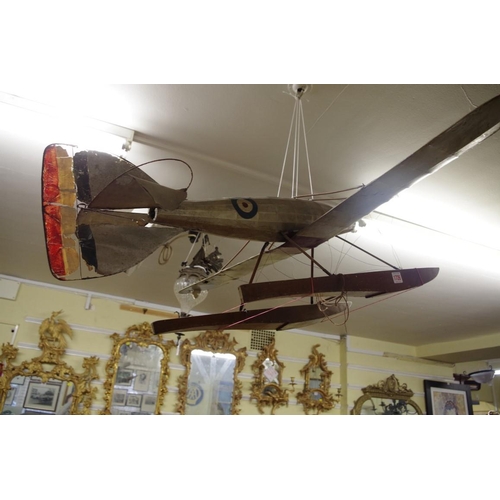 1726 - A 1920s/30s model elastic band powered sea plane, wingspan 103cm, (distressed).