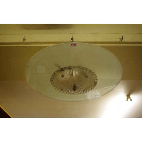 1728 - An old Art Deco frosted glass ceiling shade, 59cm diameter.