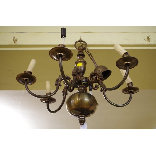 1731 - A lacquered brass six branch chandelier, in the Dutch style.