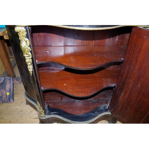 1734 - A 19th century ebonized brass inlaid and marble top credenza, of shaped outline, 115.5cm wide.... 