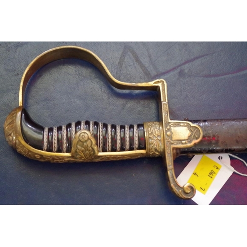 1758 - An Army Officer's sword and steel scabbard, the blade inscribed with maker's mark.