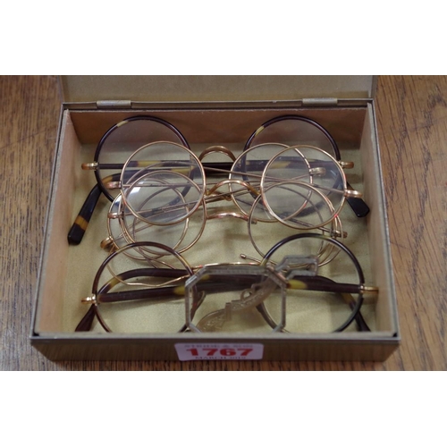 1767 - Two pairs of tortoiseshell spectacles; together with three further gilt metal pairs; and a pair of A... 