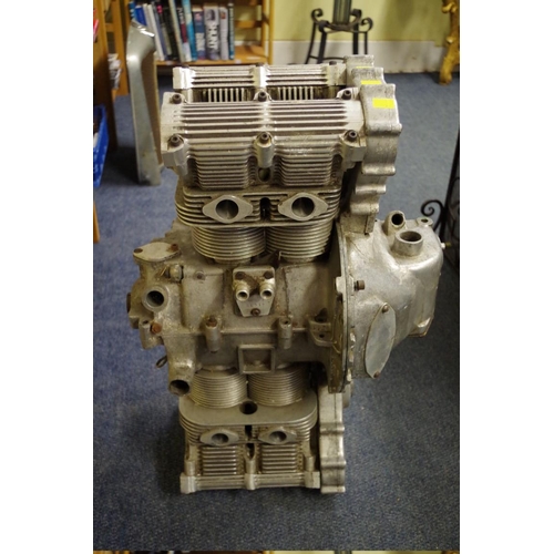 624 - A vintage aluminium flat four cylinder engine block, 77cm wide x 52.5cm deep, by repute fr... 