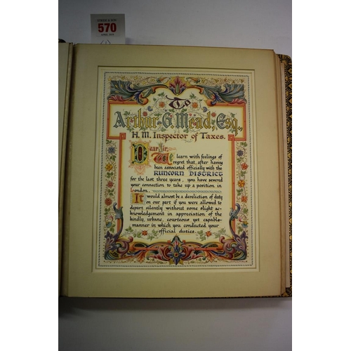 570 - ILLUMINATED ADDRESS: illuminated address dedicated to Arthur G Mead, Esq, HM Inspector of Taxes Ches... 