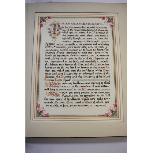 570 - ILLUMINATED ADDRESS: illuminated address dedicated to Arthur G Mead, Esq, HM Inspector of Taxes Ches... 