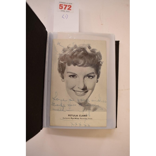 572 - FILM AND MUSIC: SIGNED POSTCARDS & PHOTOGRAPHS: a collection of 37 items housed in modern album,... 