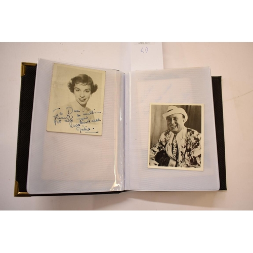 572 - FILM AND MUSIC: SIGNED POSTCARDS & PHOTOGRAPHS: a collection of 37 items housed in modern album,... 