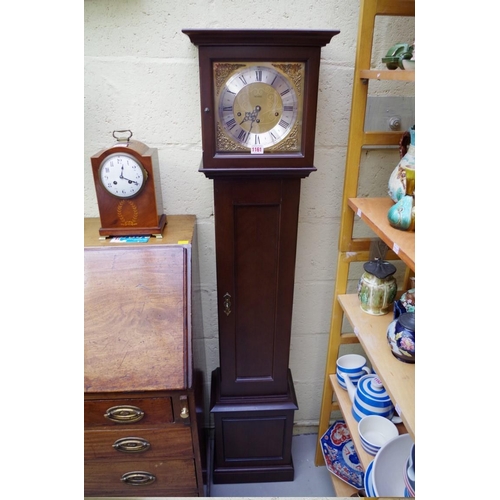 1161 - A reproduction Metamec mahogany small longcase clock, 153cm high, with pendulum. ... 