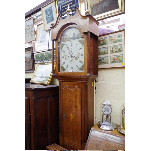 1164 - An early 19th century oak, mahogany and inlaid eight day longcase clock, with 14in painted arched di... 