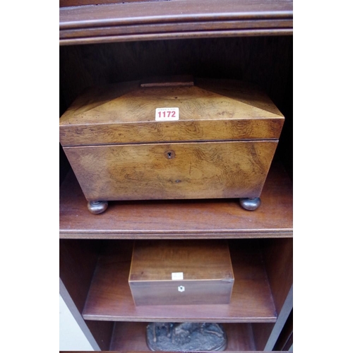 1172 - A 19th century rosewood sarcophagus tea caddy, 31cm wide; together with another Georgian mahoga... 