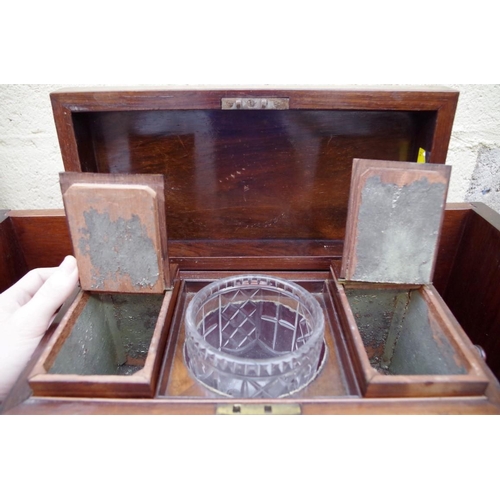 1172 - A 19th century rosewood sarcophagus tea caddy, 31cm wide; together with another Georgian mahoga... 