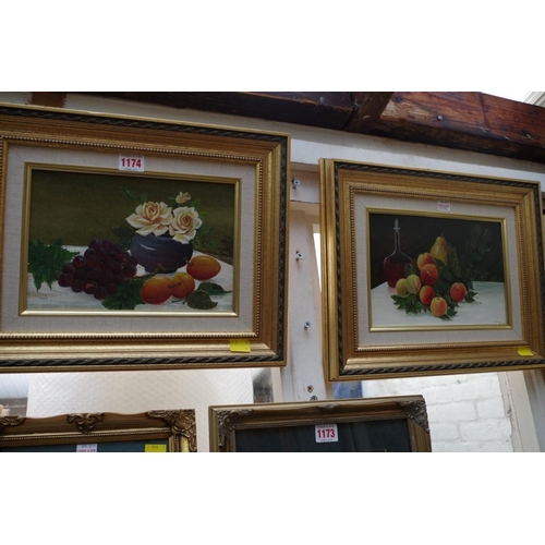 1174 - G Gordon, still life of fruit, a pair, each signed and dated 1929, oil on board, 16.5 x 25cm. ... 