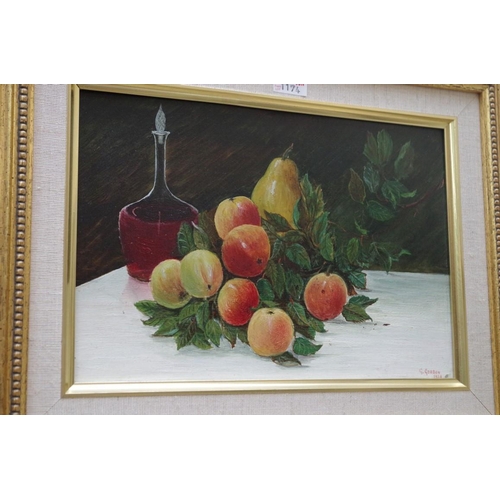 1174 - G Gordon, still life of fruit, a pair, each signed and dated 1929, oil on board, 16.5 x 25cm. ... 