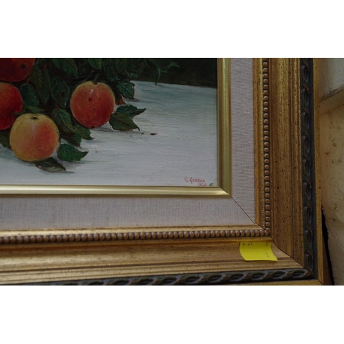 1174 - G Gordon, still life of fruit, a pair, each signed and dated 1929, oil on board, 16.5 x 25cm. ... 