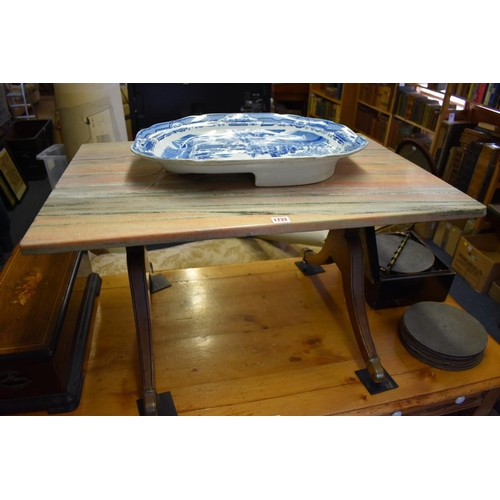 1733 - A mahogany and marble top rectangular low occasional table, 86.5cm wide