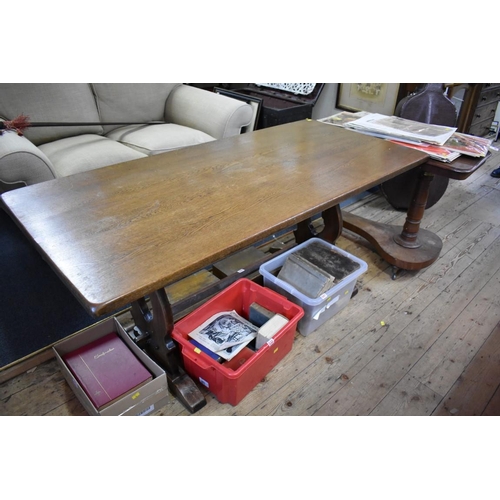 1740 - An oak trestle table, 167.5cm long.