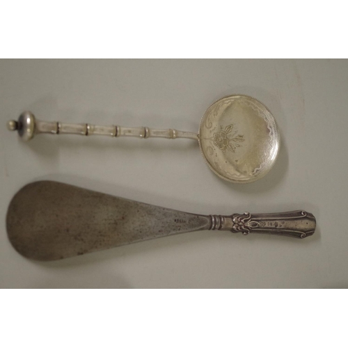 66 - A Victorian silver fiddle pattern serving spoon, London 1855; together with seven other silver ... 