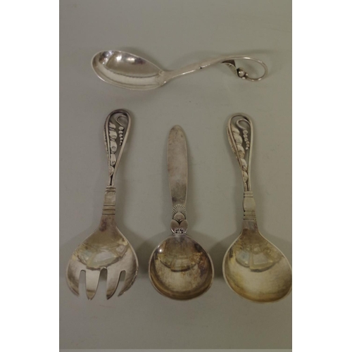 68 - Two silver Georg Jensen 'Pea Pod' 42 pattern servers, 1933 - 1944; together with a similar 'Pea Pod'... 