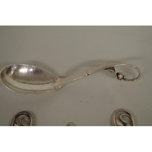 68 - Two silver Georg Jensen 'Pea Pod' 42 pattern servers, 1933 - 1944; together with a similar 'Pea Pod'... 