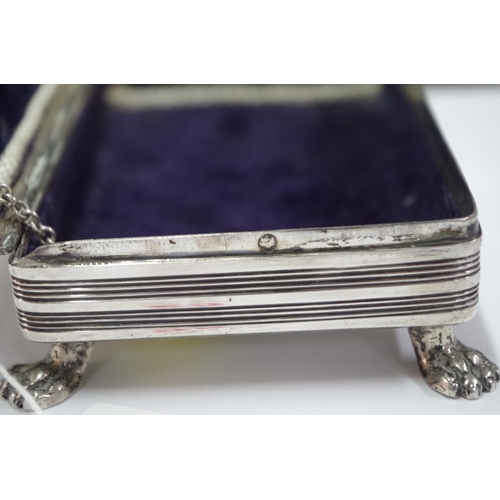 25 - A French silver velvet lined jewel casket, having engine turned decoration, 12 x 7.5cm.... 