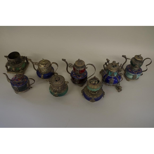 564 - Three Chinese cloisonne and metal mounted small wine pots and covers, largest 13.5cm high; ... 