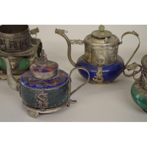 564 - Three Chinese cloisonne and metal mounted small wine pots and covers, largest 13.5cm high; ... 