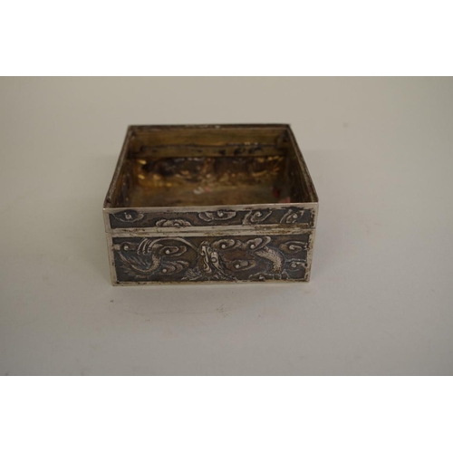 726 - A Chinese silver casket, 9cm wide, 180g, (lacking inset top).