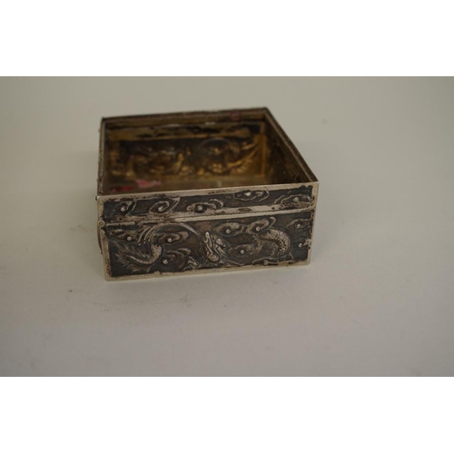 726 - A Chinese silver casket, 9cm wide, 180g, (lacking inset top).