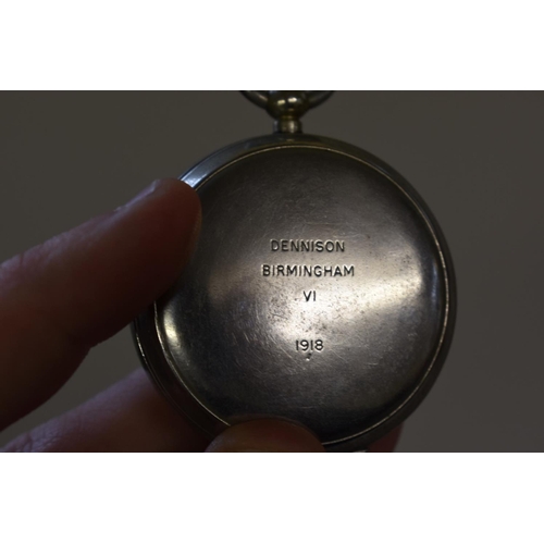 277 - A nickel plated pocket compass, stamped Dennison Birmingham VI 1918, 46mm.