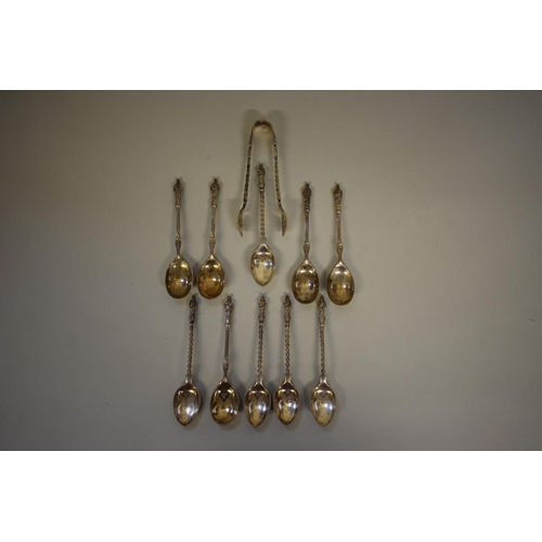 62 - Five silver apostle spoons, by Aitkin Bros, Sheffield 1925, 75.5g; together with five silver plated ... 