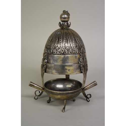 72 - An Italian white metal hanging censer, stamped with the Papal States Coat of Arms, 21cm; together wi... 