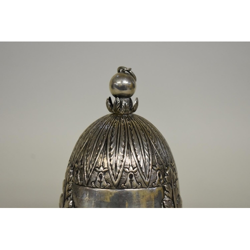 72 - An Italian white metal hanging censer, stamped with the Papal States Coat of Arms, 21cm; together wi... 