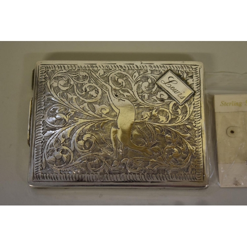 74 - An Indian white metal cigarette case, marked T800; together with a small quantity of silver and othe... 